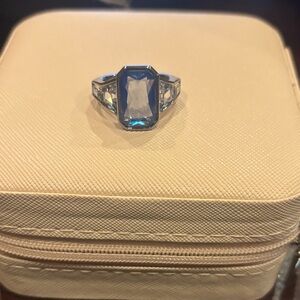 Blue Topaz on Hematite Ring